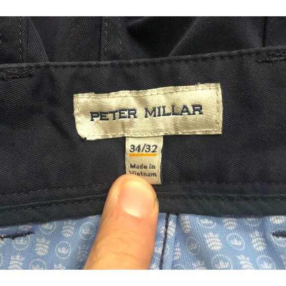 Peter Millar Mens Size 34x32 Navy Blue Straight Fit Flat Front Casual Cotton Pan - Picture 3 of 6